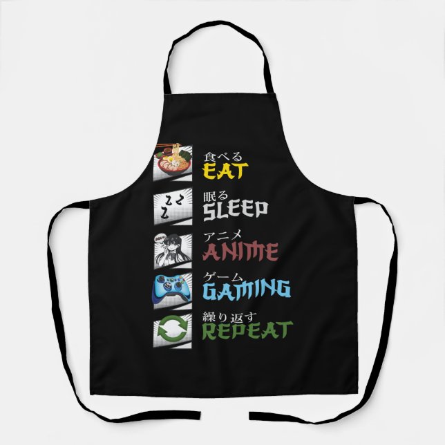 Eat Sleep Anime Gaming Repeat Otaku Gamer Japanese Apron (Front)