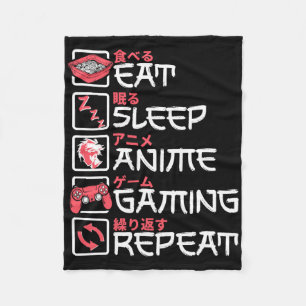 Eat Sleep Anime Gaming Repeat Otaku Gamer Japanese Fleece Blanket
