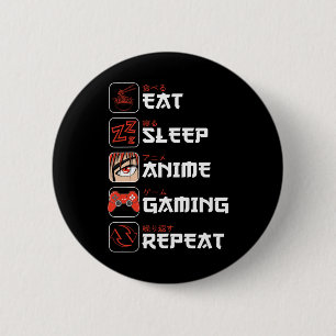 Eat Sleep Anime Gaming Repeat Shirt Teen Boys Kids 6 Cm Round Badge