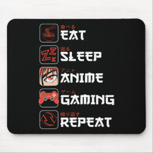 Eat Sleep Anime Gaming Repeat Shirt Teen Boys Kids Mouse Mat