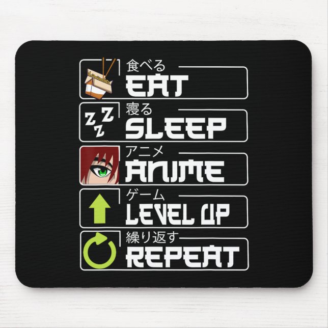 Eat Sleep Anime Level Up Repeat Otaku Anime Manga  Mouse Mat (Front)