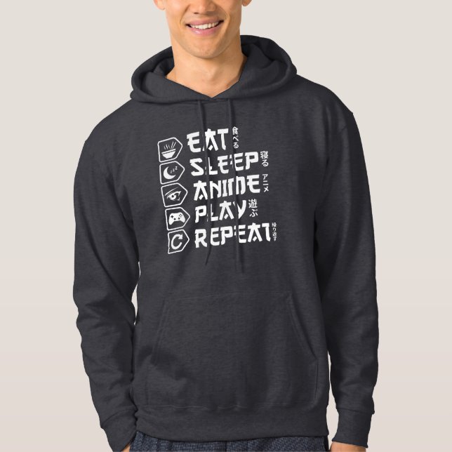 Eat Sleep Anime Play Repeat Otaku Anime Lifestyle Hoodie (Front)