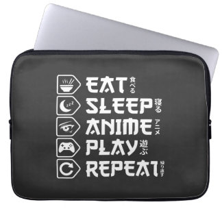 Eat Sleep Anime Play Repeat Otaku Anime Lifestyle Laptop Sleeve