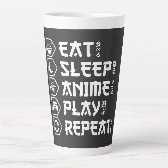 Eat Sleep Anime Play Repeat Otaku Anime Lifestyle Latte Mug (Front)
