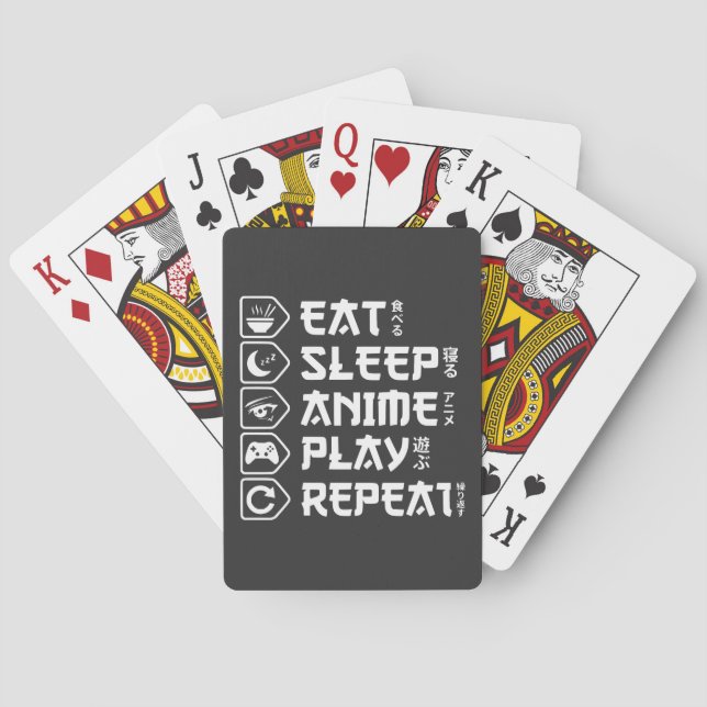 Eat Sleep Anime Play Repeat Otaku Anime Lifestyle Playing Cards (Back)