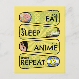 Eat Sleep Anime Repeat - Anime Icons & Kanji Japan Postcard