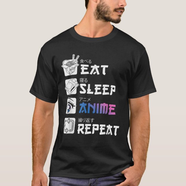 Eat Sleep Anime Repeat, Anime Manga T-Shirt (Front)