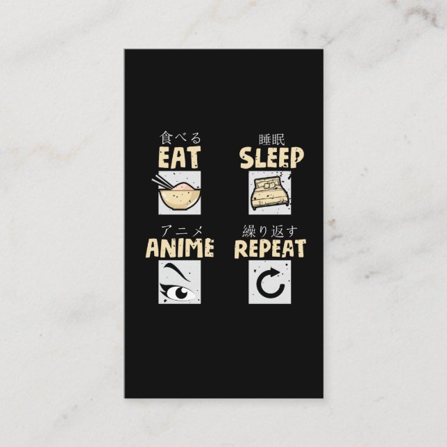 Eat Sleep Anime Repeat Asian Comic Passion Business Card (Front)