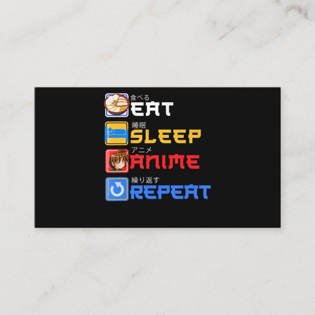 Eat Sleep Anime Repeat Gift Idea Cosplayer Business Card (Front)