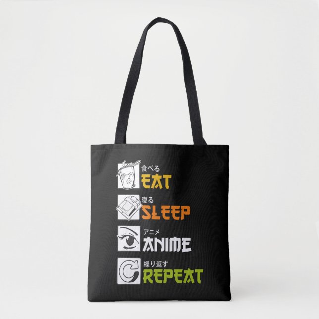 Eat Sleep Anime Repeat Gift Idea Cosplayer Tote Bag (Front)