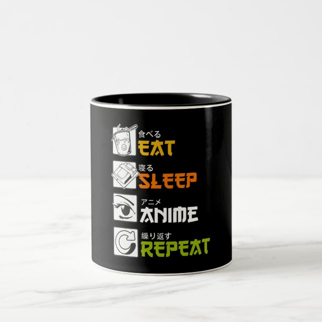 Eat Sleep Anime Repeat Gift Idea Cosplayer Two-Tone Coffee Mug (Center)
