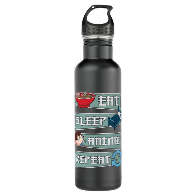 Eat Sleep Anime Repeat Japanese | Kawaii Design 710 Ml Water Bottle (Front)