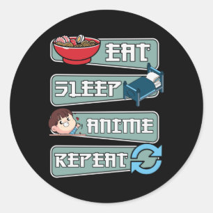 Eat Sleep Anime Repeat Japanese   Kawaii Design Classic Round Sticker