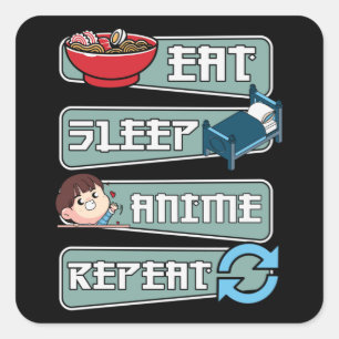 Eat Sleep Anime Repeat Japanese   Kawaii Design Square Sticker