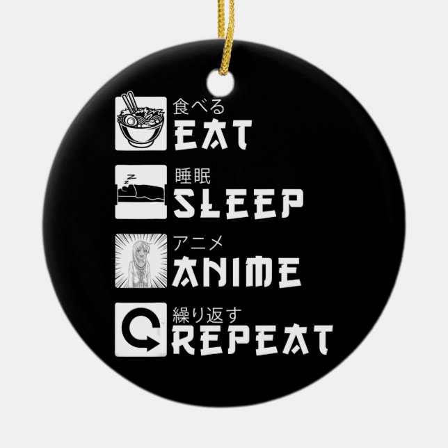 Eat Sleep Anime Repeat Japanese Manga Lover Ceramic Tree Decoration (Front)
