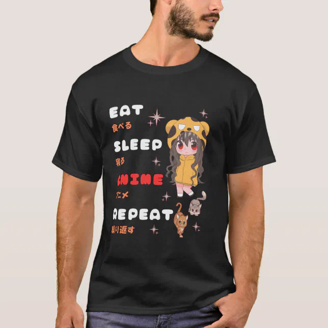 Shirtracer Baumwolltasche „Eat Sleep Anime Repeat“ – Manga Motiv, 42x38 Cm, 100% Baumwolle
