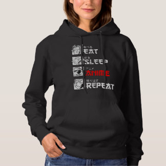 Eat Sleep Anime Repeat Manga Japan Kanji Weeb Vint Hoodie