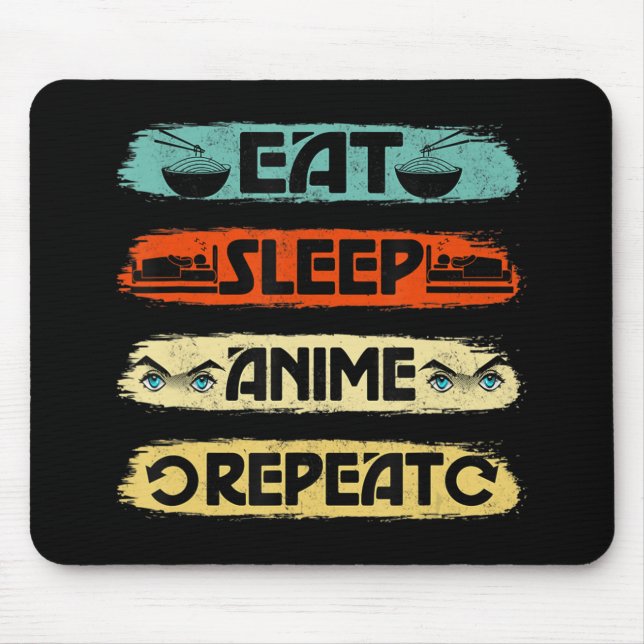 Eat Sleep Anime Repeat Ramen Kawaii Japanese Manga Mouse Mat (Front)