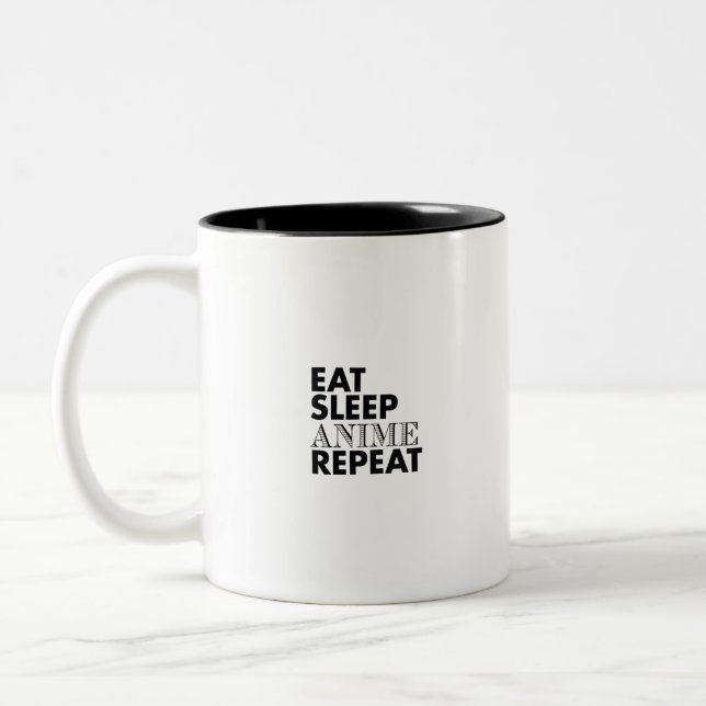 eat sleep anime repeat Two-Tone coffee mug (Left)