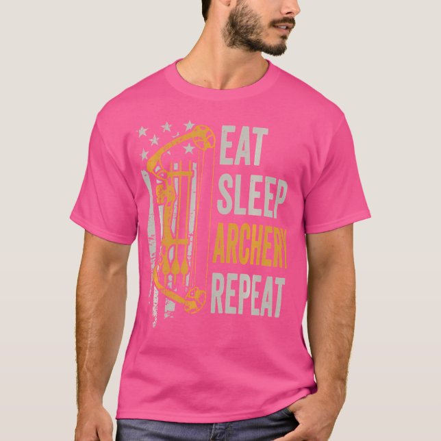 Eat Sleep Archery Repeat Bow Usa Funny Wo (Back) T-Shirt (Front)