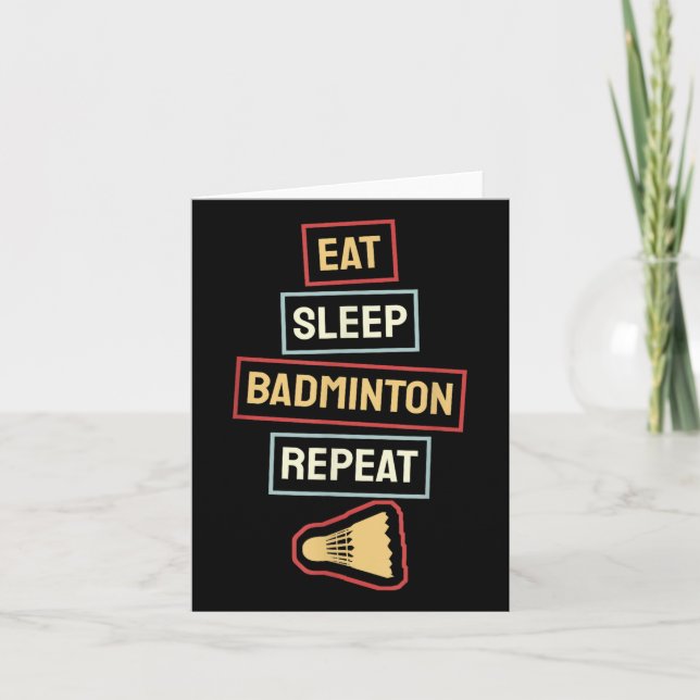 Eat Sleep Badminton Repeat Badminton Player Retro, Card (Front)