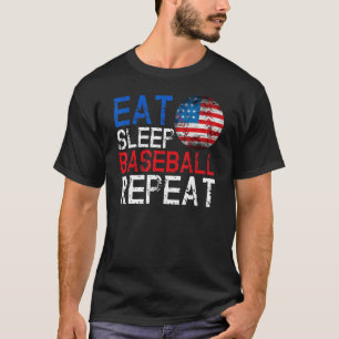Eat Sleep Baseball Repeat And Usa Flag Softball Id T-Shirt