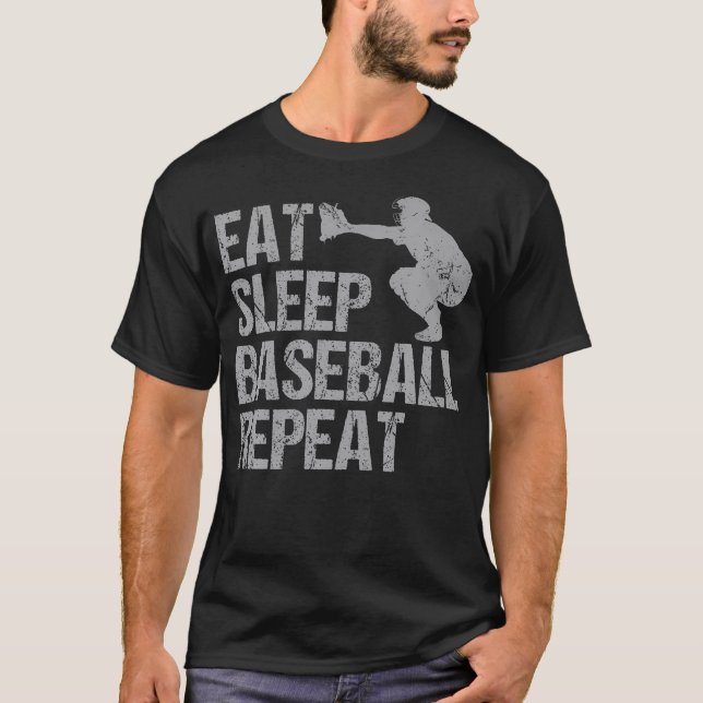 Eat Sleep Baseball Repeat Baseball Player Funny Ba T-Shirt (Front)