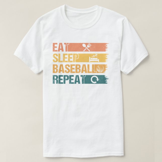 Eat Sleep Baseball Repeat Baseball Player Funny T-Shirt (Design Front)