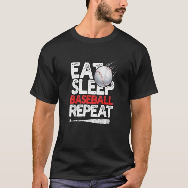 Eat Sleep Baseball Repeat Catcher Pitcher Baseball T-Shirt (Front)
