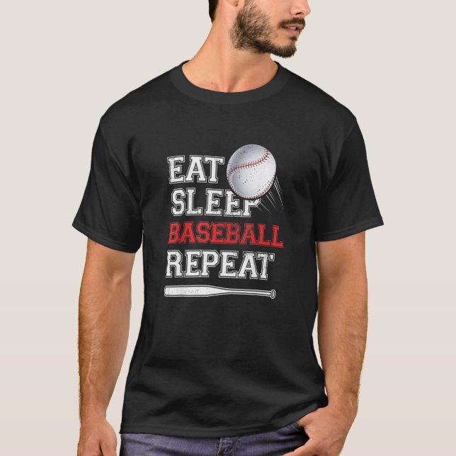 Eat Sleep Baseball Repeat Catcher Pitcher Baseball T-Shirt (Front)