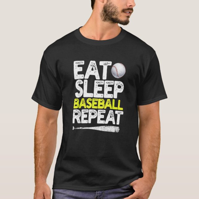 Eat Sleep Baseball Repeat Catcher Pitcher Baseball T-Shirt (Front)