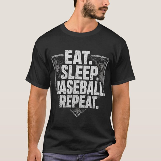 Eat Sleep Baseball Repeat Distressed Quote T-Shirt (Front)