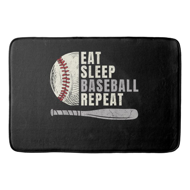 Eat Sleep Baseball Repeat Funny Baseball Player Bath Mat (Front)