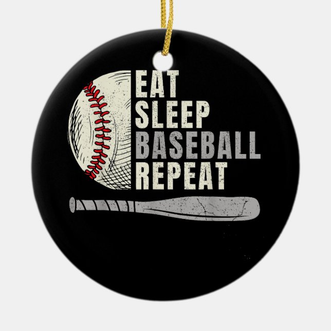 Eat Sleep Baseball Repeat Funny Baseball Player Ceramic Tree Decoration (Front)