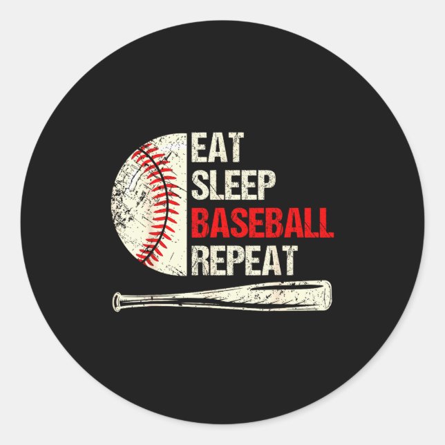 Eat Sleep Baseball Repeat Funny Baseball Player  Classic Round Sticker (Front)