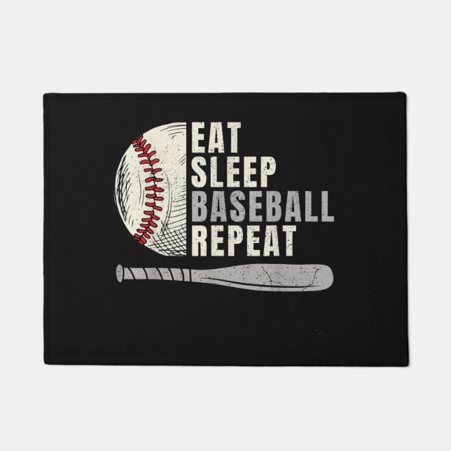 Eat Sleep Baseball Repeat Funny Baseball Player Doormat (Front)