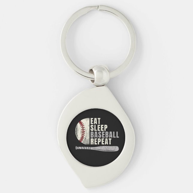 Eat Sleep Baseball Repeat Funny Baseball Player Key Ring (Front)