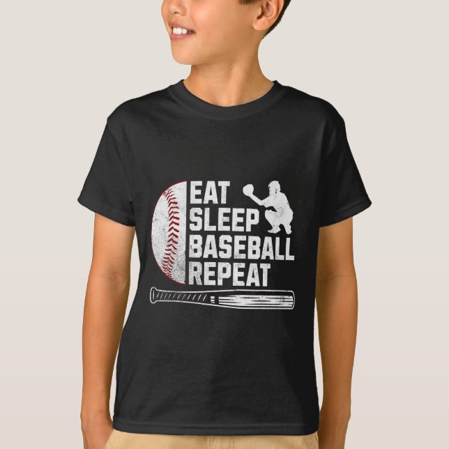 Eat Sleep Baseball Repeat Funny Baseball Player Me T-Shirt (Front)