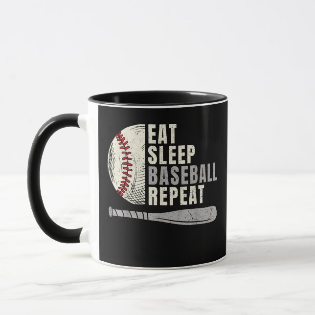 Eat Sleep Baseball Repeat Funny Baseball Player Mug (Left)