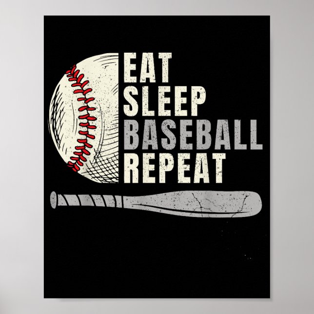 Eat Sleep Baseball Repeat Funny Baseball Player Poster (Front)