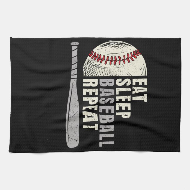 Eat Sleep Baseball Repeat Funny Baseball Player  Tea Towel (Horizontal)