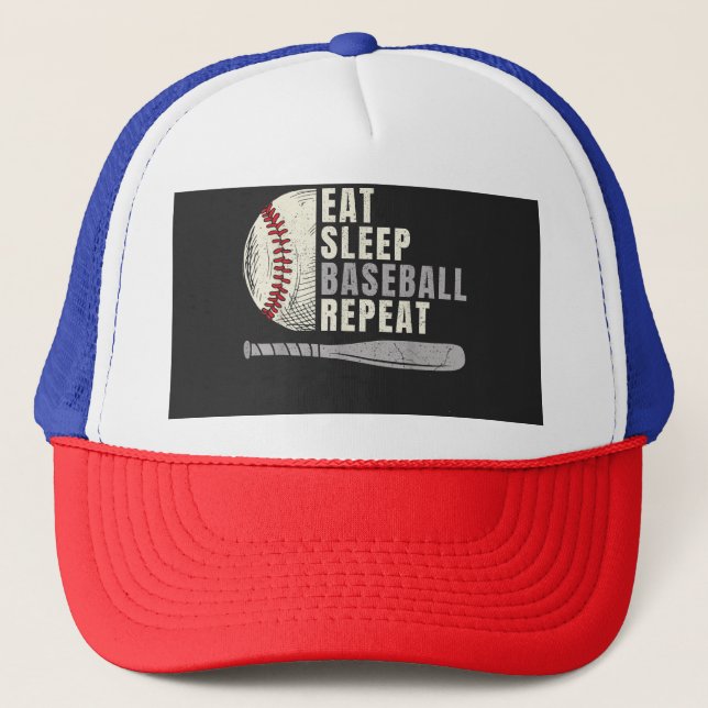 Eat Sleep Baseball Repeat Funny Baseball Player  Trucker Hat (Front)