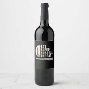 Eat Sleep Baseball Repeat Funny Baseball Player  Wine Label