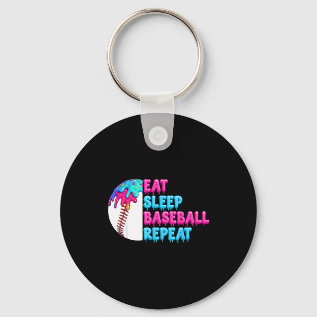 Eat sleep baseball repeat funny boys baseball drip key ring (Front)