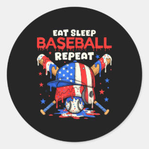 Eat Sleep Baseball Repeat Funny Ice Cream Drip Cro Classic Round Sticker