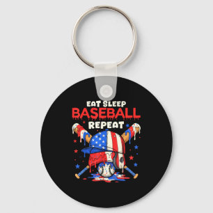 Eat Sleep Baseball Repeat Funny Ice Cream Drip Cro Key Ring