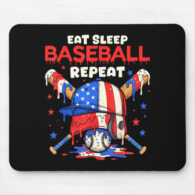 Eat Sleep Baseball Repeat Funny Ice Cream Drip Cro Mouse Mat (Front)