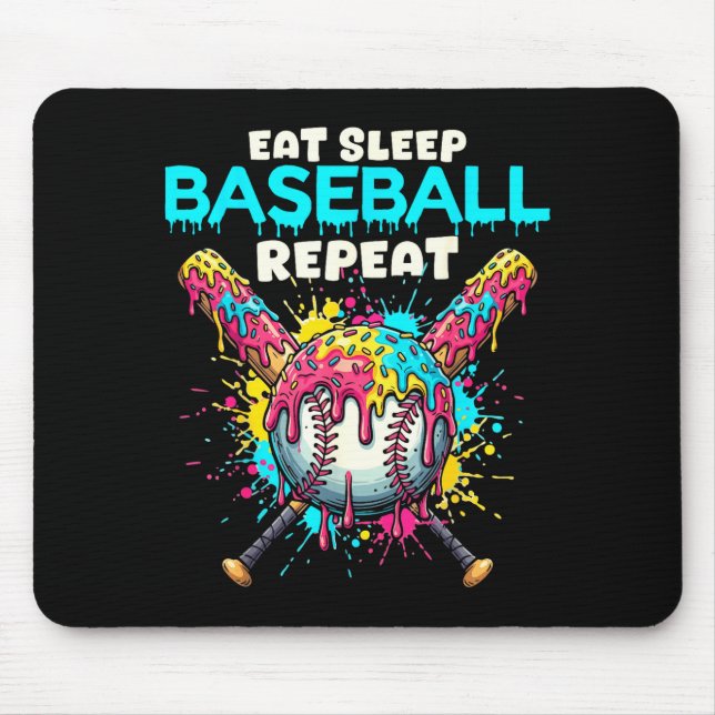Eat Sleep Baseball Repeat Funny Ice Cream Drip Cro Mouse Mat (Front)