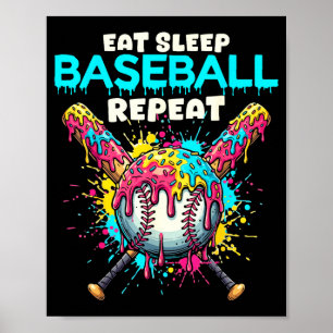 Eat Sleep Baseball Repeat Funny Ice Cream Drip Cro Poster