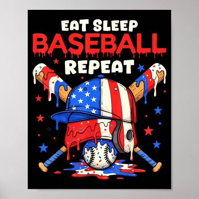 Eat Sleep Baseball Repeat Funny Ice Cream Drip Cro Poster (Front)